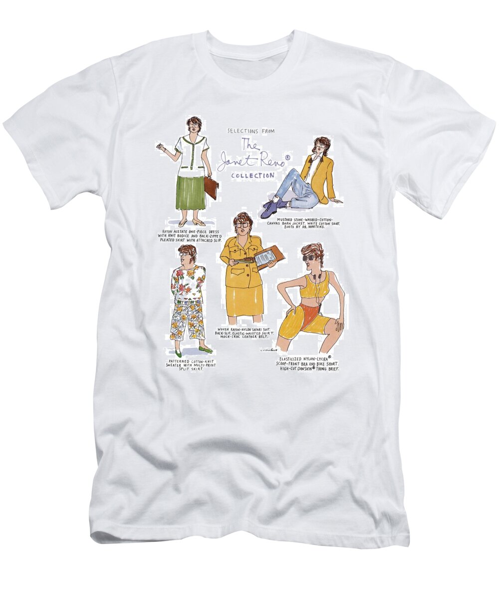 Selections From The Janet Reno Collection
(attorney General As Fashion Plate T-Shirt featuring the drawing Selections From The Janet Reno Collection by Michael Crawford