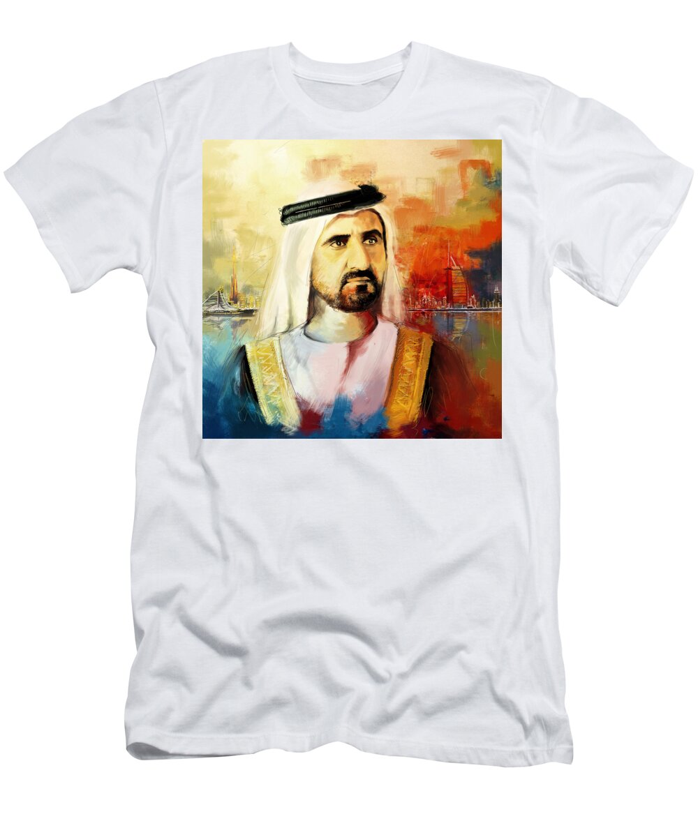 Sheik Mohammed Bin Rashid Al Maktoum T-Shirt featuring the painting Sheikh Mohammed bin Rashid Al Maktoum by Corporate Art Task Force
