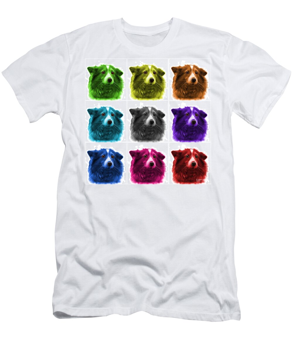 Sheltie T-Shirt featuring the mixed media Shetland Sheepdog Dog Art 9973 - WB - M by James Ahn