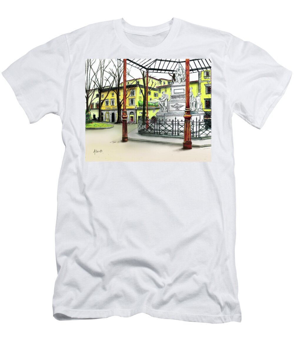 Florence T-Shirt featuring the painting Silla Hotel Piazza Demidoff Florence by Albert Puskaric