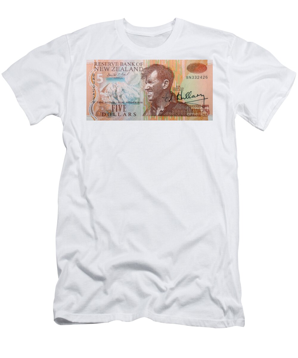 Prott T-Shirt featuring the photograph Sir Edmund Hillary signed banknote by Rudi Prott