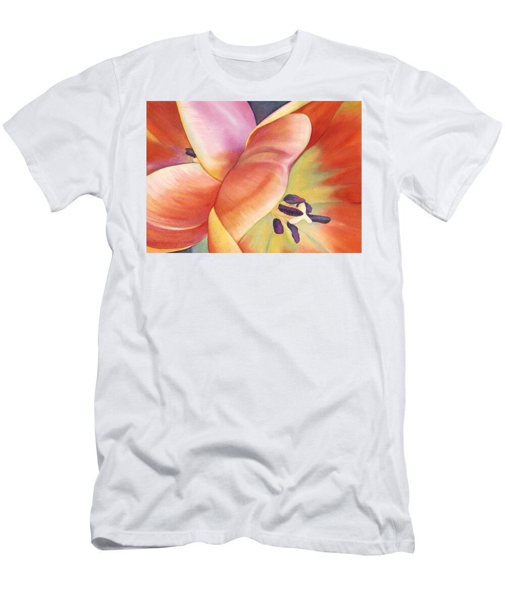 Tulip T-Shirt featuring the painting Sisters by Sandy Haight
