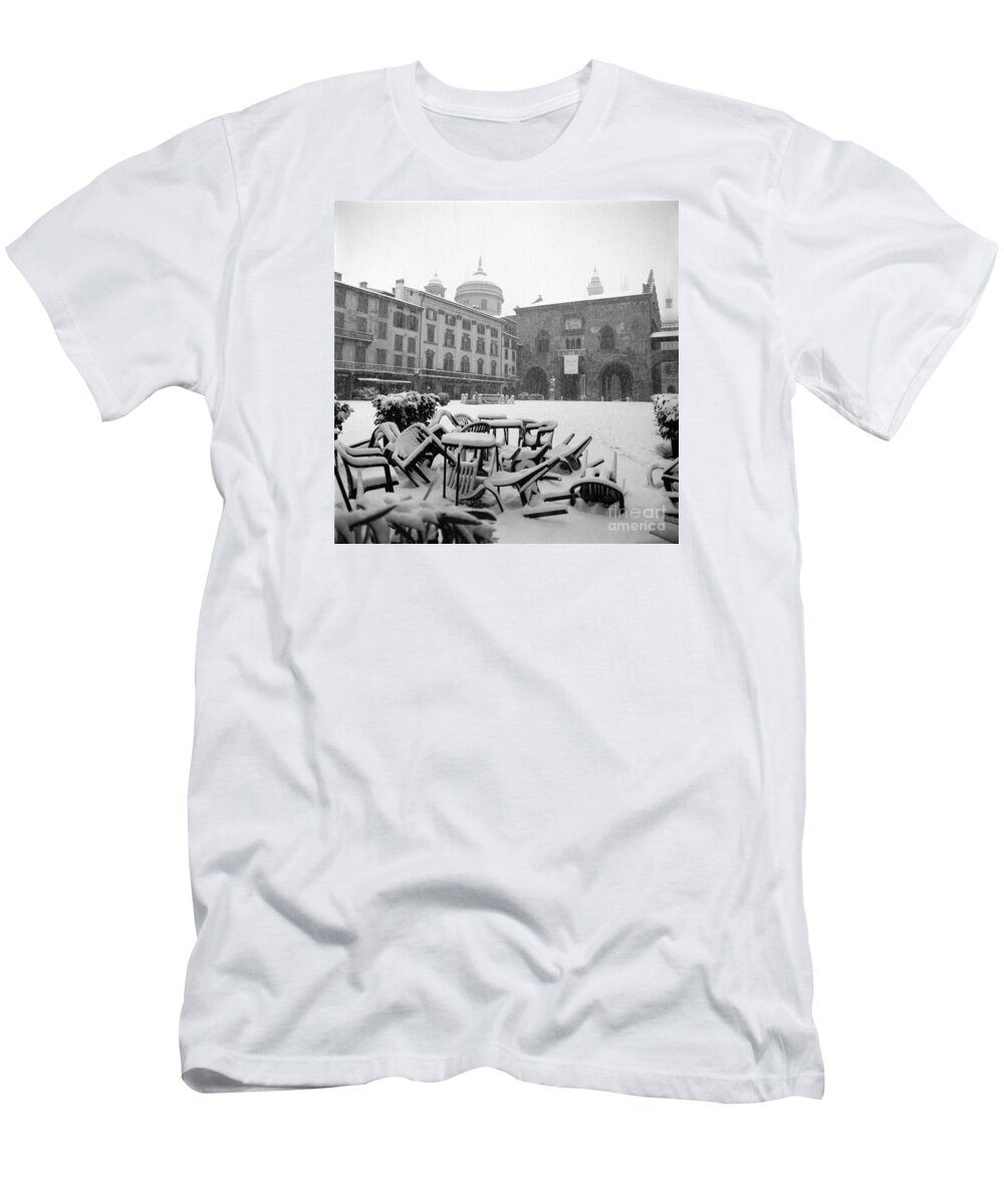 Bergamo T-Shirt featuring the photograph Snow in Citta Alta by Riccardo Mottola