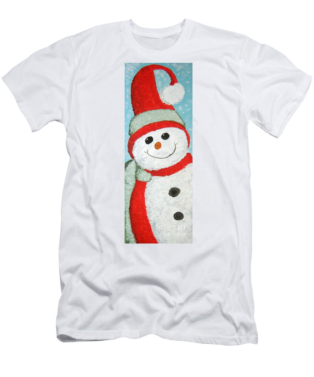 Snowman T-Shirt featuring the painting Snowman by Lee Owenby
