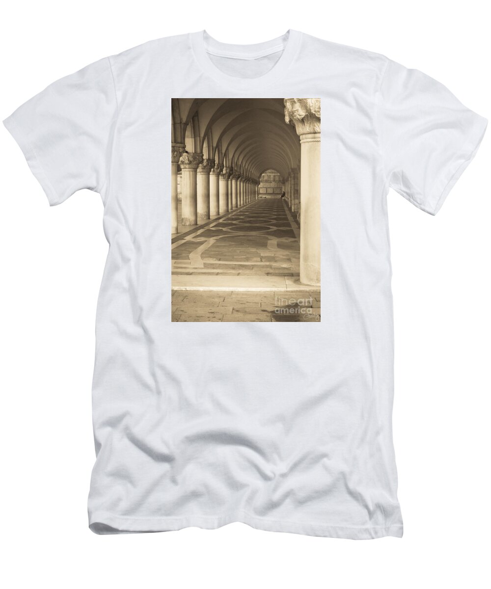 Italy T-Shirt featuring the photograph Solitude under Palace Arches by Prints of Italy