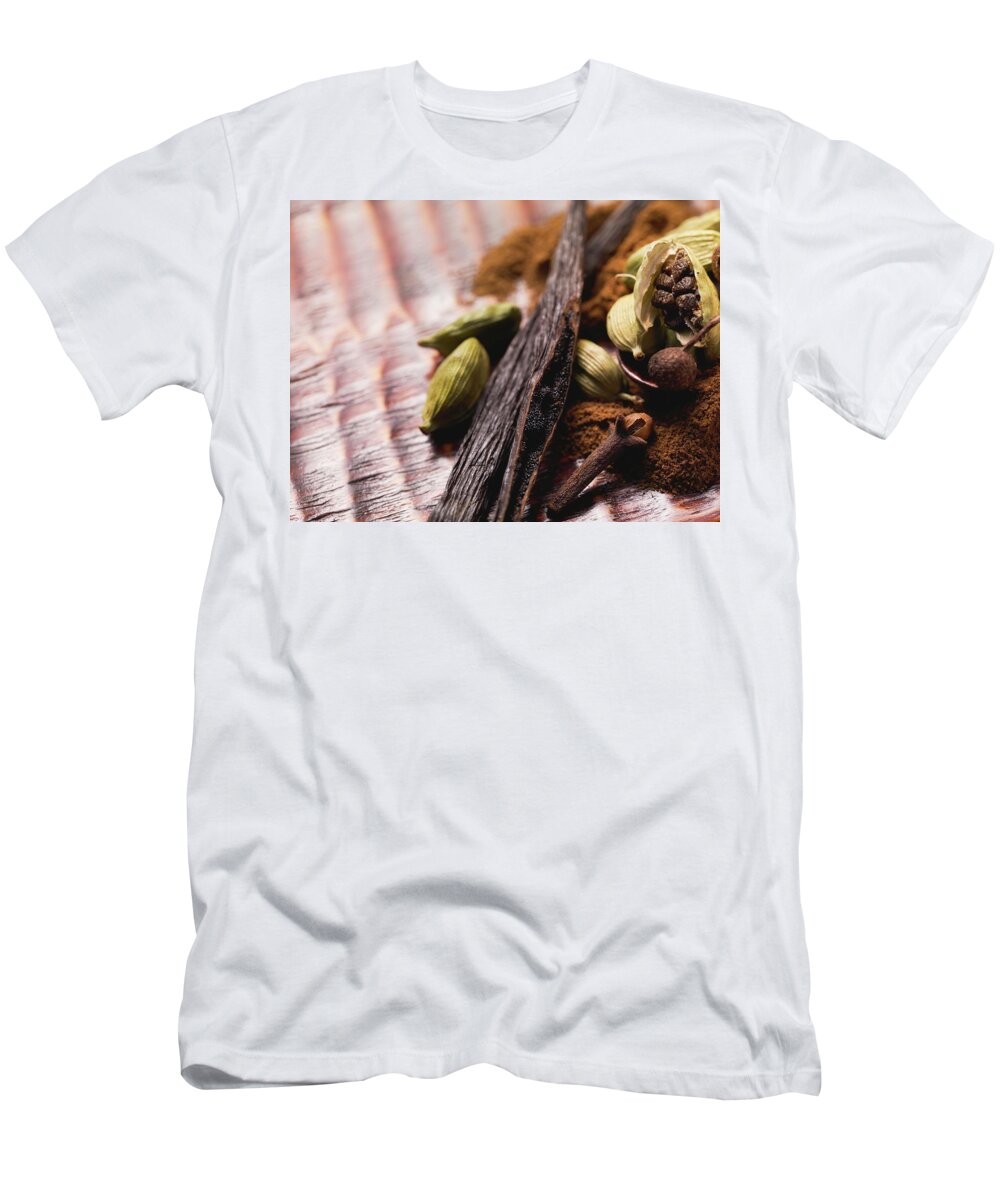 Assorted T-Shirt featuring the photograph Spices For Baking (vanilla Pods, Cardamom And Cloves) by Eising Studio - Food Photo and Video