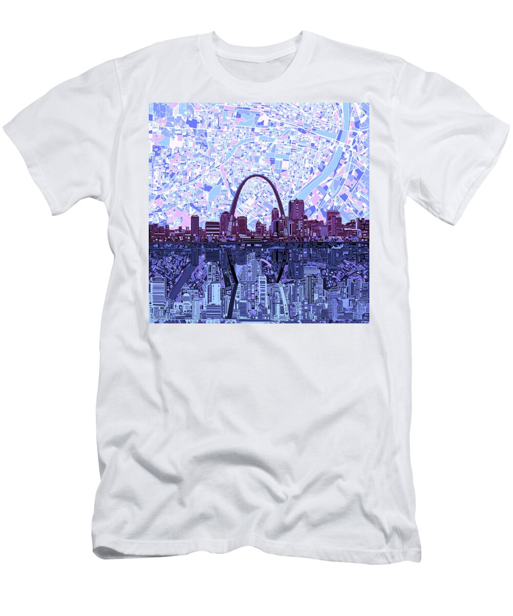 St Louis Skyline T-Shirt featuring the painting St Louis Skyline Abstract 8 by Bekim M