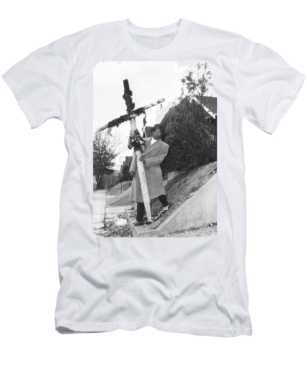 1 Person T-Shirt featuring the photograph St. Lousi Cross Burning by Underwood Archives