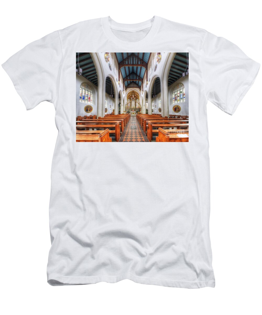 Yhun Suarez T-Shirt featuring the photograph St Mary's Catholic Church - The Nave by Yhun Suarez