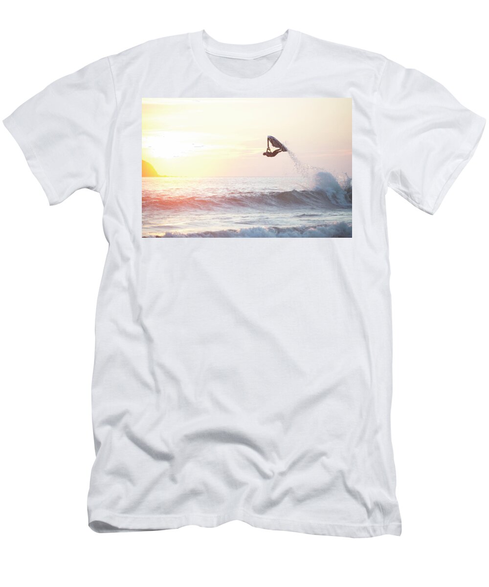 Scenics T-Shirt featuring the photograph Stand Up Jet Ski Barrel Roll At Sunset by Marcos Ferro