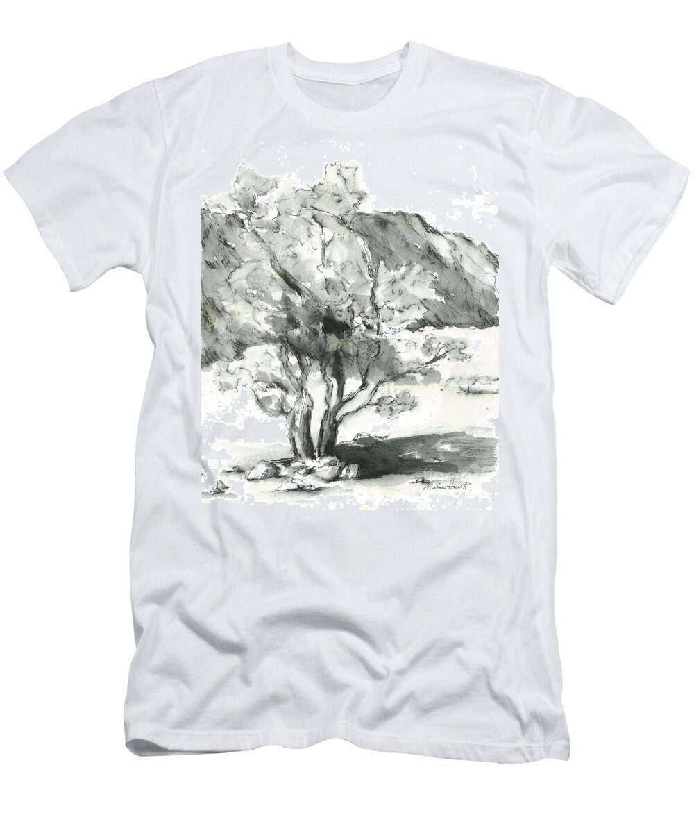 Mountains T-Shirt featuring the painting Graceful Smoketree by Maria Hunt