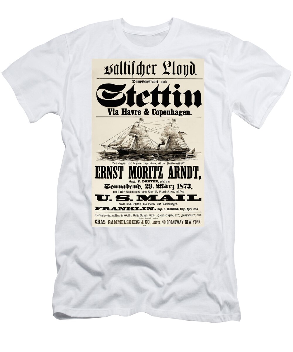 1873 T-Shirt featuring the drawing Steamship Poster, 1873 by Granger