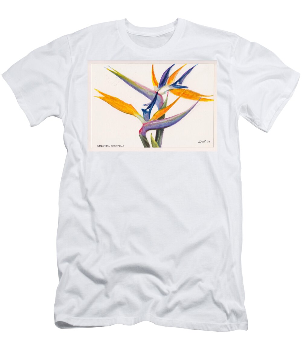 Floral T-Shirt featuring the painting Strelitzia Flowers by Dai Wynn
