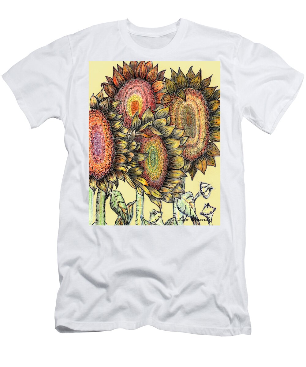 Sunflower T-Shirt featuring the mixed media Sunflowers Revisited by Lee Owenby