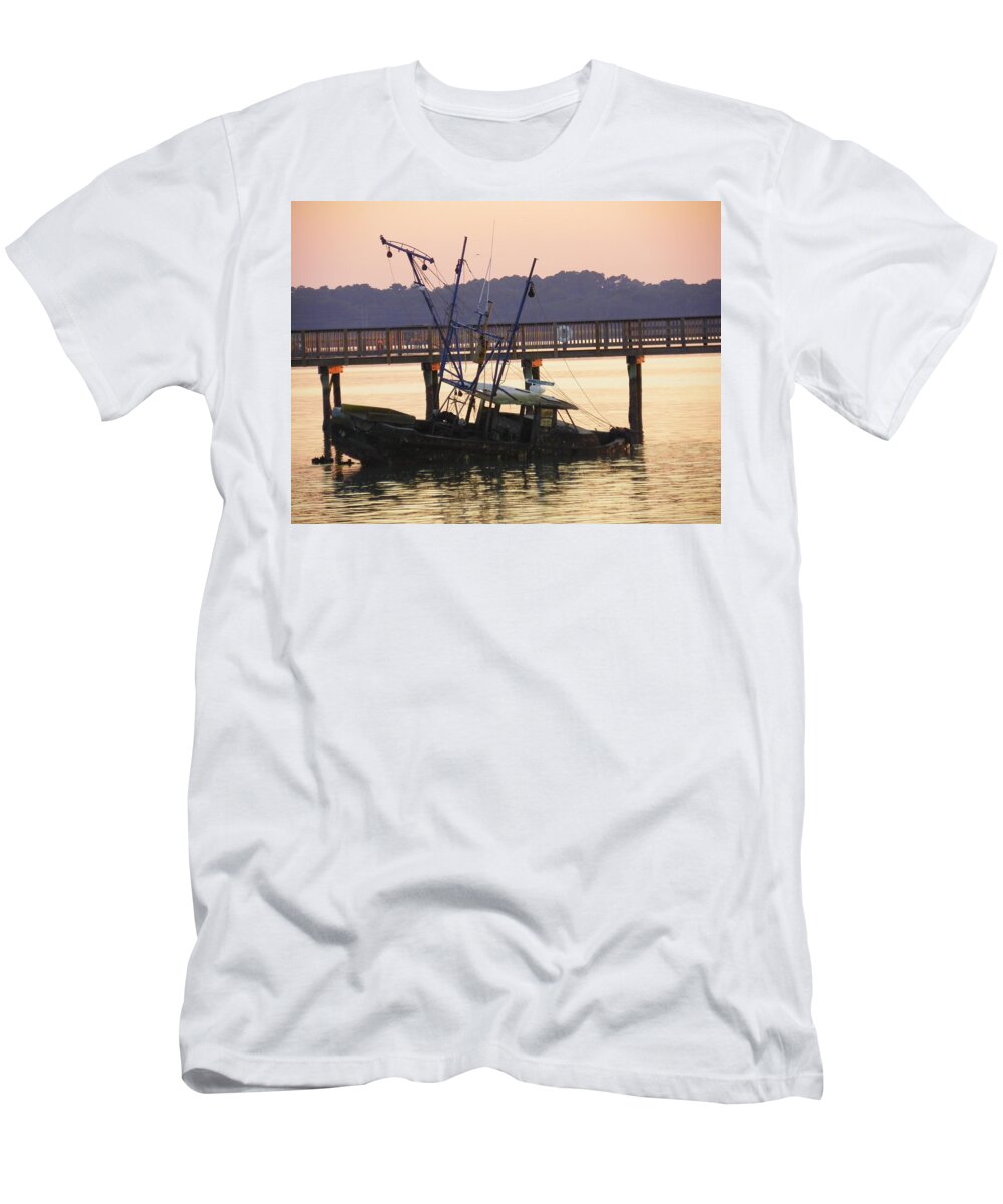 Sunken Boat T-Shirt featuring the photograph Sunken Boat by Lisa Wooten