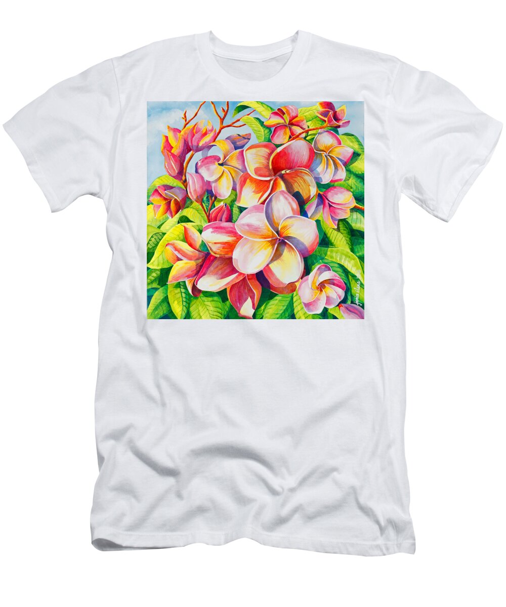 Flowers T-Shirt featuring the painting Sunlit Plumeria by Janis Grau