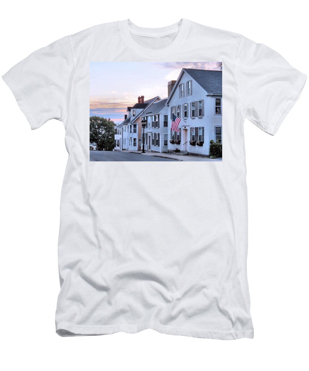 Sunrise On Leyden Street T-Shirt featuring the photograph Sunrise on Leyden Street by Janice Drew