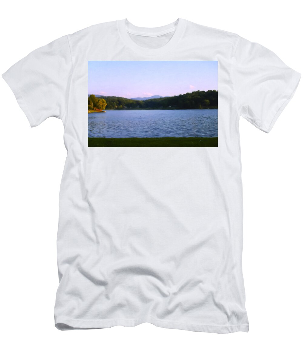 Lake Junaluska T-Shirt featuring the digital art Smoky Mtn Sunset from Lake Junaluska by Flees Photos