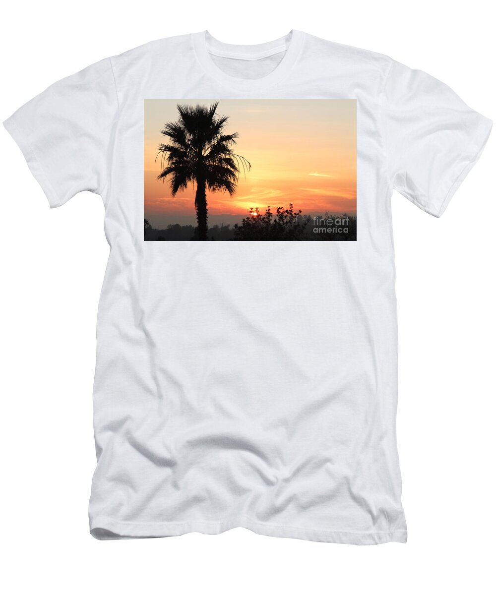 Sunset With Palm Tree Silhouette - Silhouette T-Shirt featuring the photograph Sunset with Palm Tree Silhouette by Nina Prommer