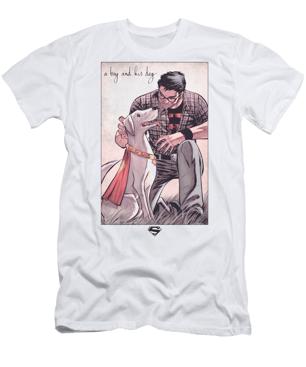  T-Shirt featuring the digital art Superman - Mans Best Friend by Brand A