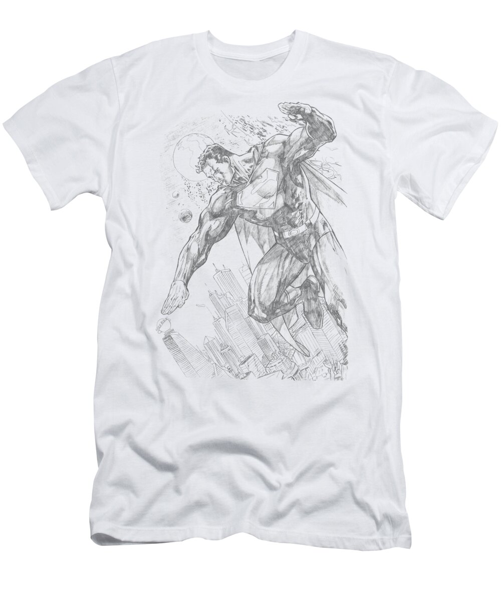 Superman T-Shirt featuring the digital art Superman - Pencil City To Space by Brand A