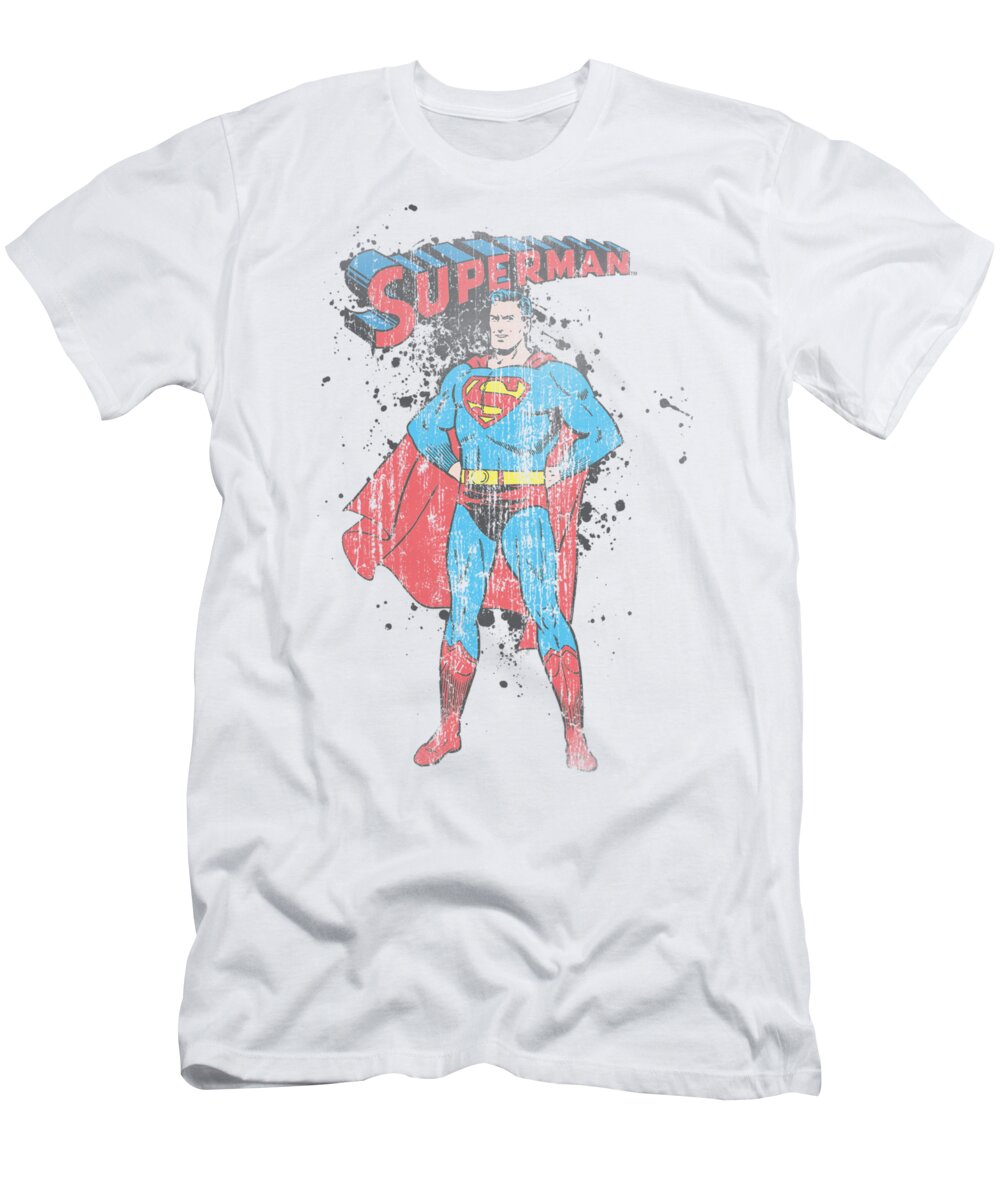  T-Shirt featuring the digital art Superman - Vintage Ink Splatter by Brand A