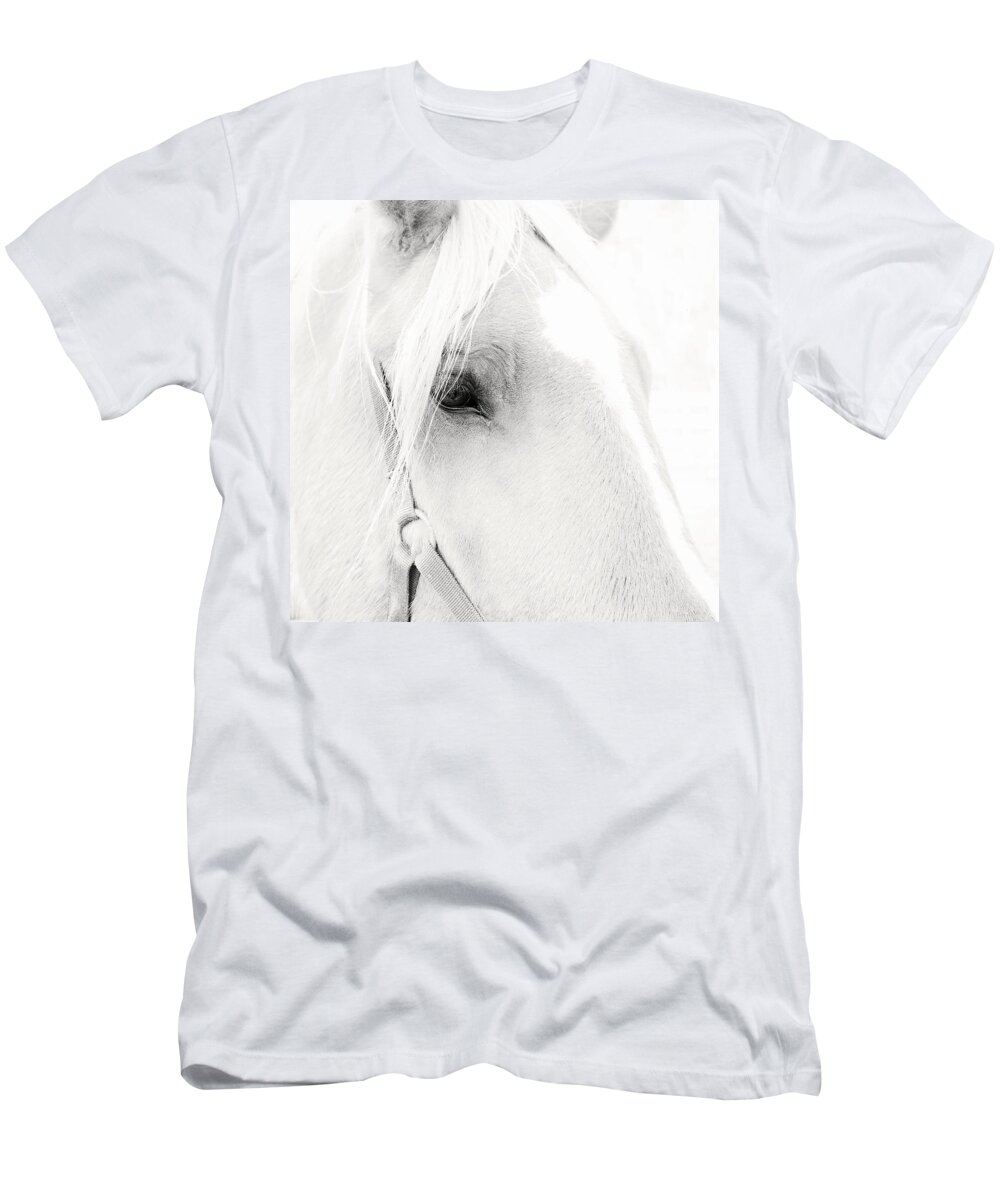 Sweet Soul Belgian Horse Black And White T-Shirt featuring the photograph Sweet Soul Belgian Horse Black and White by Terry DeLuco