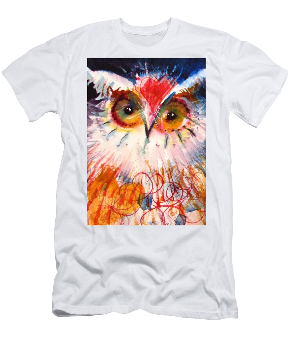  Owl T-Shirt featuring the painting Sweetheart Hooter by Laurel Bahe