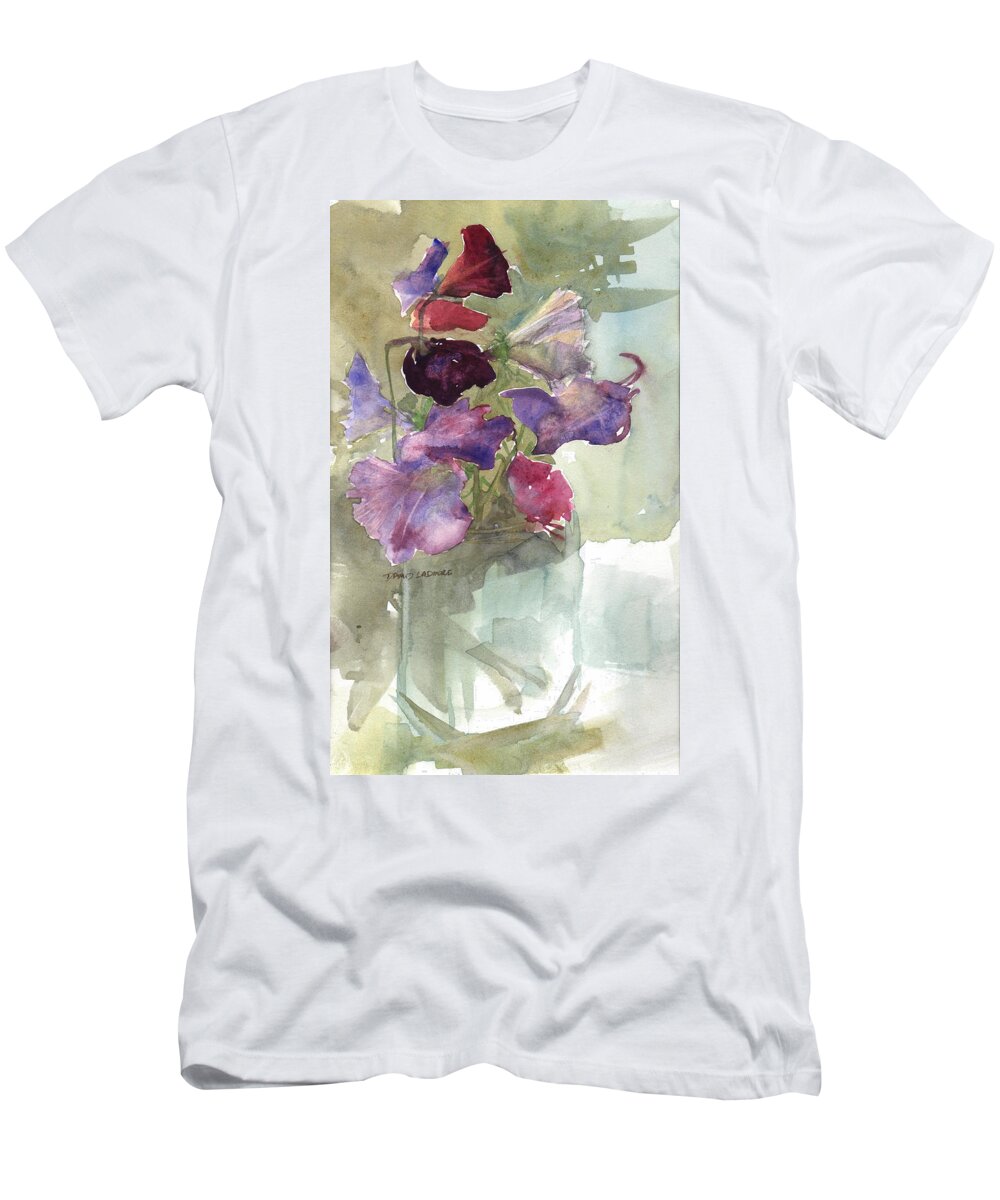 Sweetpeas T-Shirt featuring the painting Sweetpeas 3 by David Ladmore