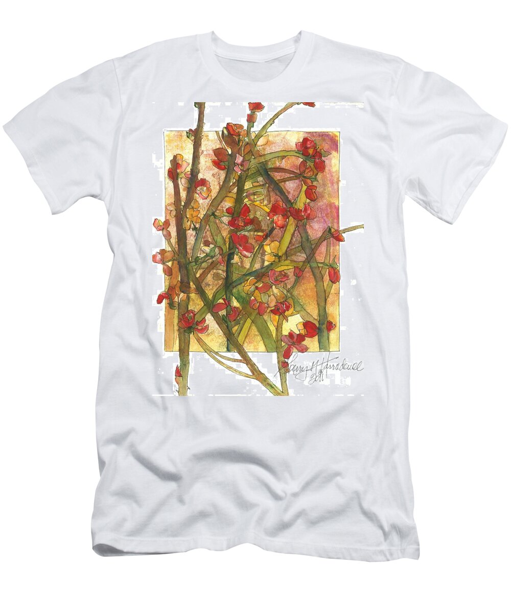 Iris T-Shirt featuring the painting Tangled by Sherry Harradence