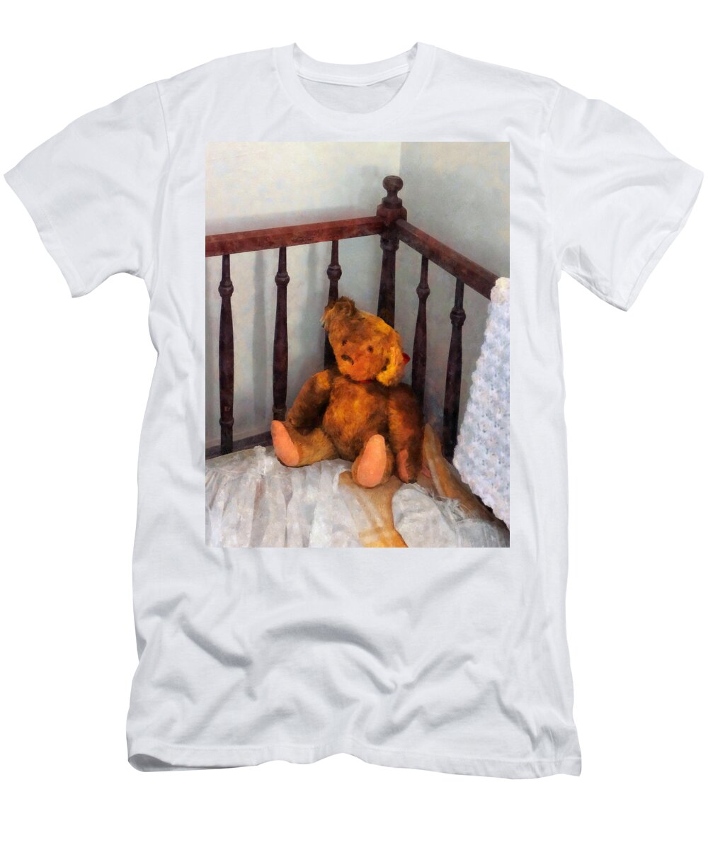 Teddy Bear T-Shirt featuring the photograph Teddy Bear in Crib by Susan Savad