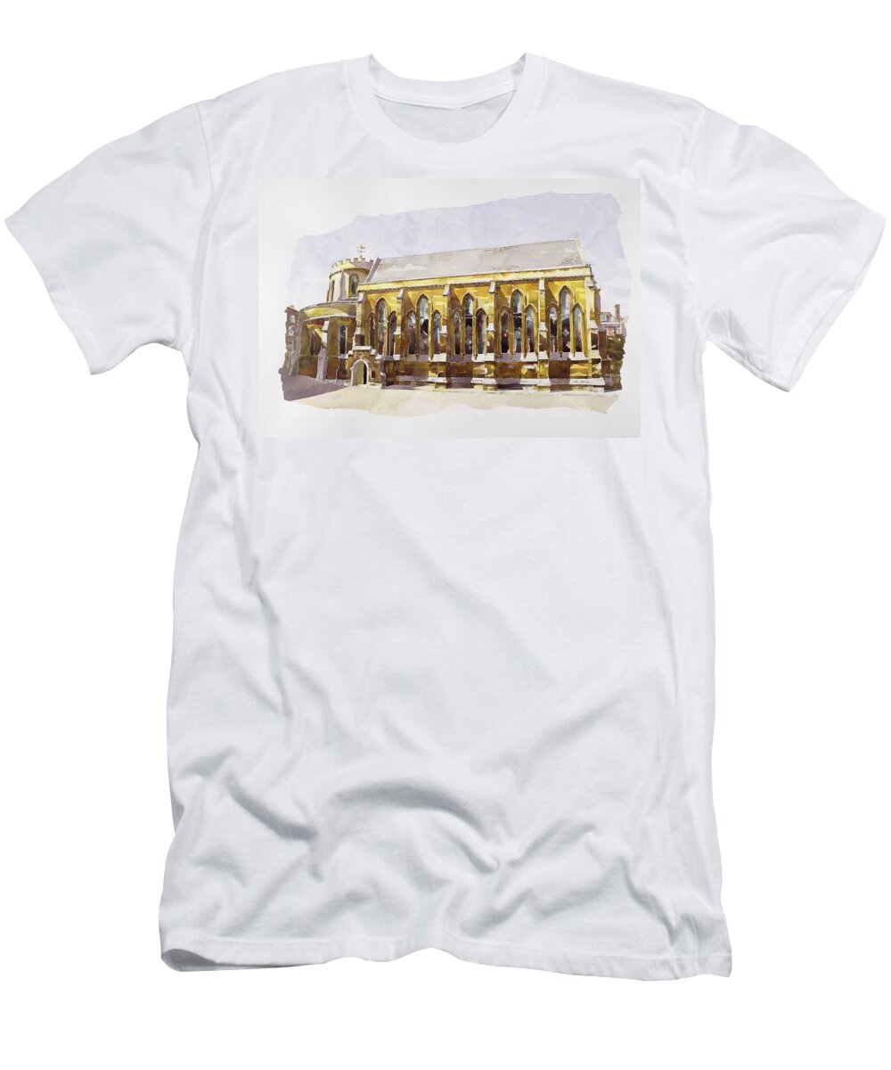 Round T-Shirt featuring the painting Temple Church by Annabel Wilson