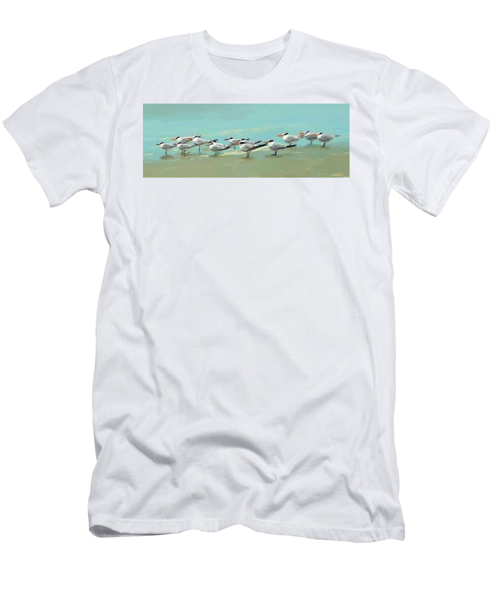 Ponce Inlet T-Shirt featuring the digital art Tern Tern Tern by Deborah Boyd