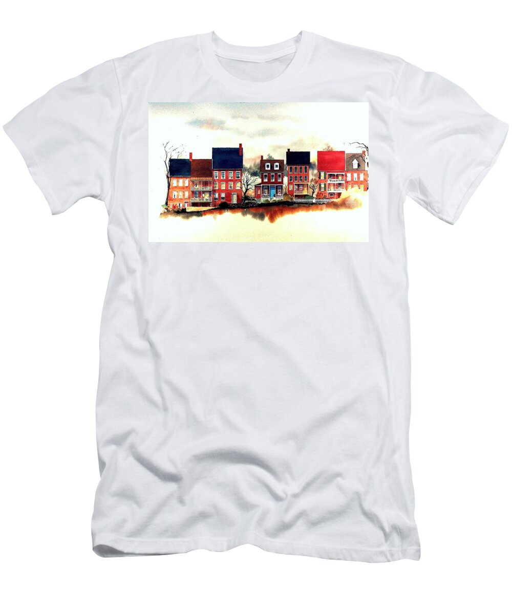 Old New Castle Delaware T-Shirt featuring the painting The Back of the Strand by William Renzulli