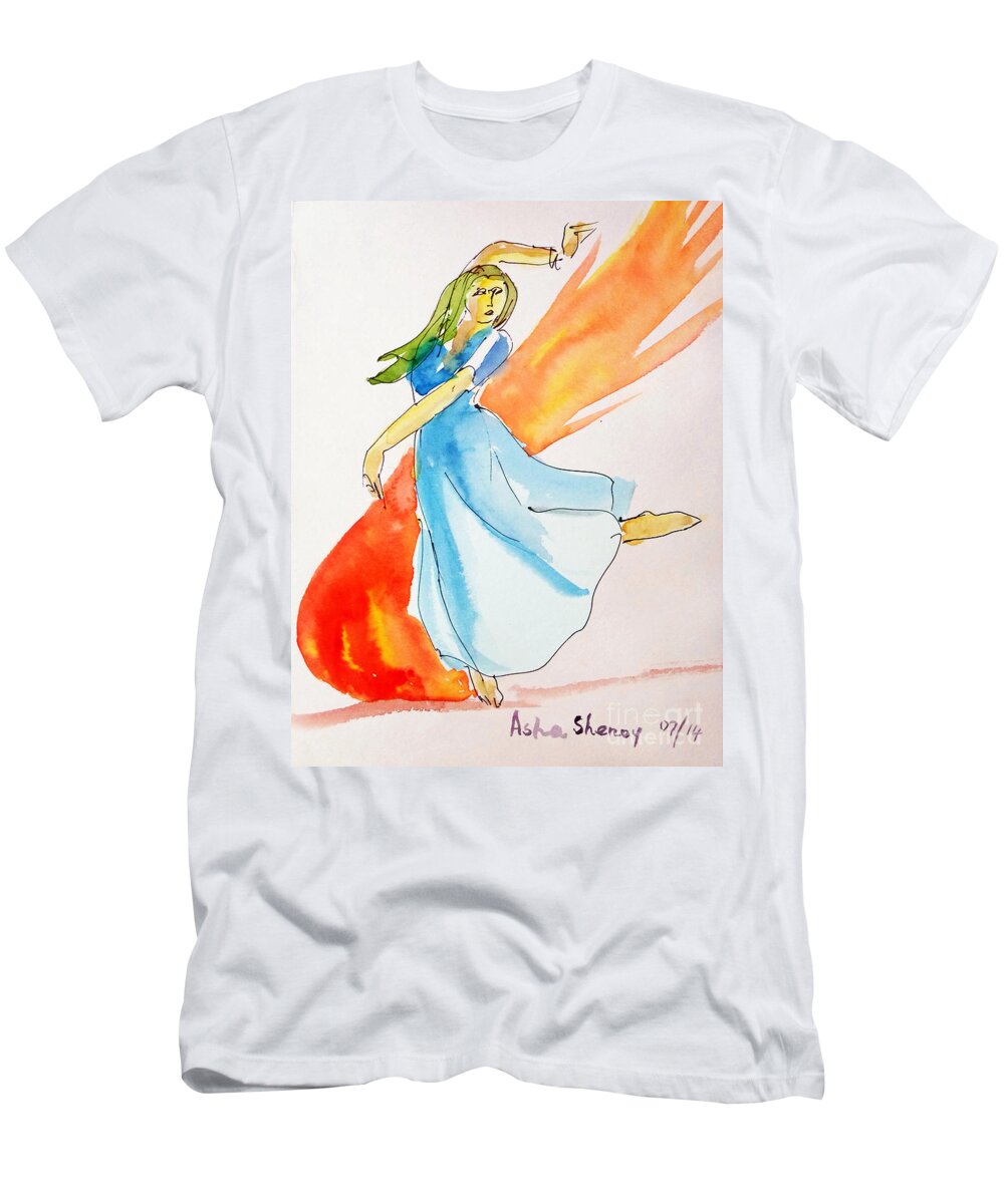 Dancer T-Shirt featuring the painting The blazing dancer by Asha Sudhaker Shenoy