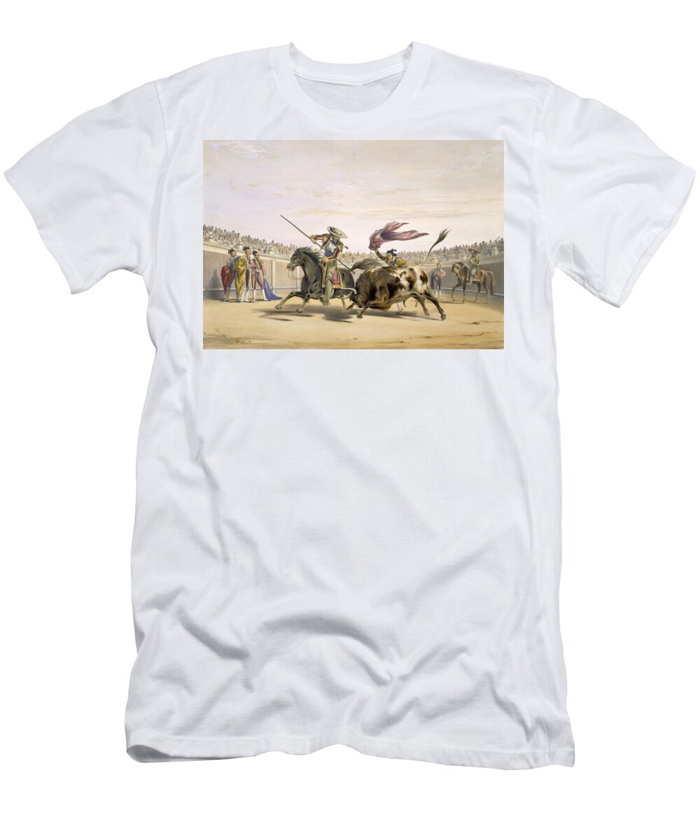Bullfighter T-Shirt featuring the drawing The Bull Following Up The Charge, 1865 by William Henry Lake Price
