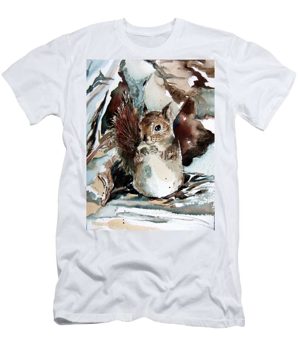 Squirrel T-Shirt featuring the painting The Christmas Sweet by Mindy Newman