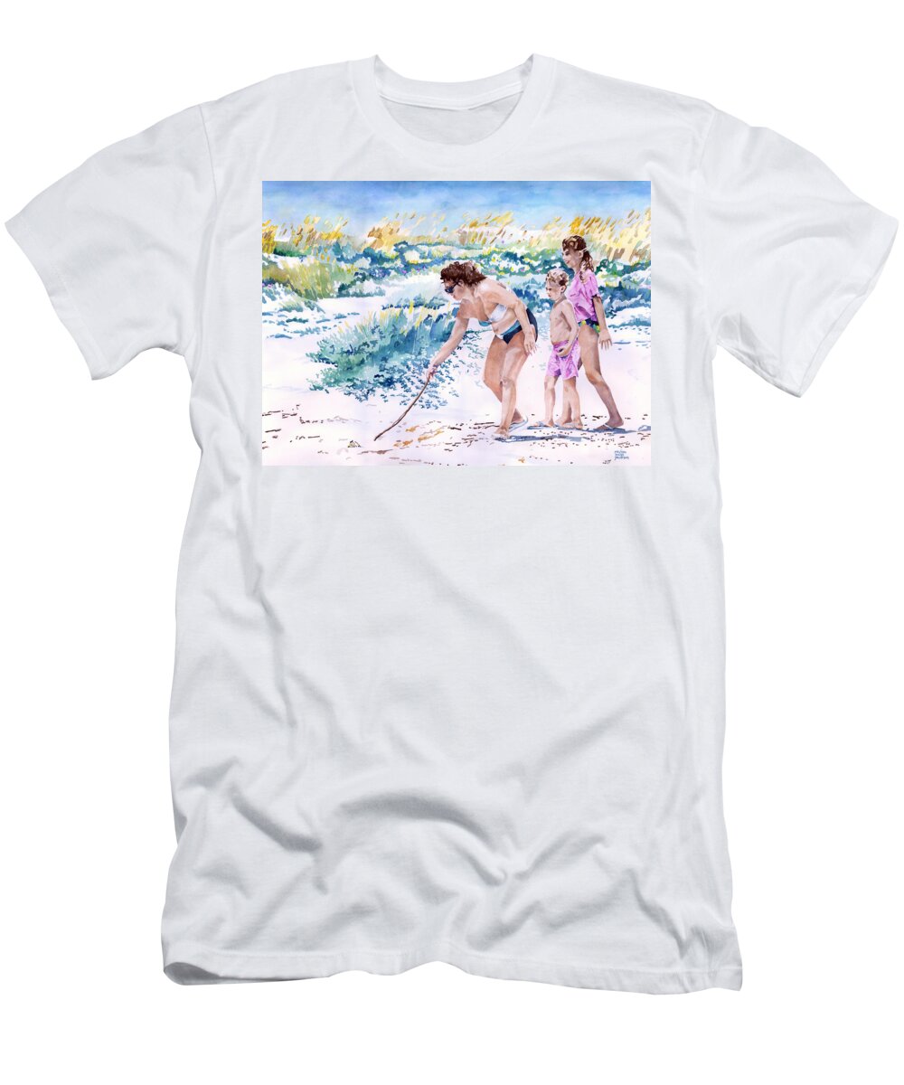 Beach T-Shirt featuring the painting The Crab Herders by Pauline Walsh Jacobson