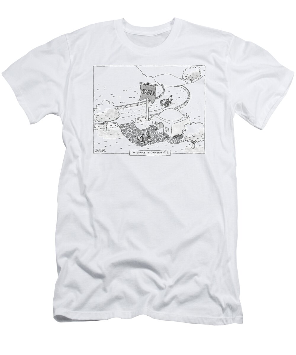 Cradle Of Convenience T-Shirt featuring the drawing The Cradle Of Convenience by Jack Ziegler