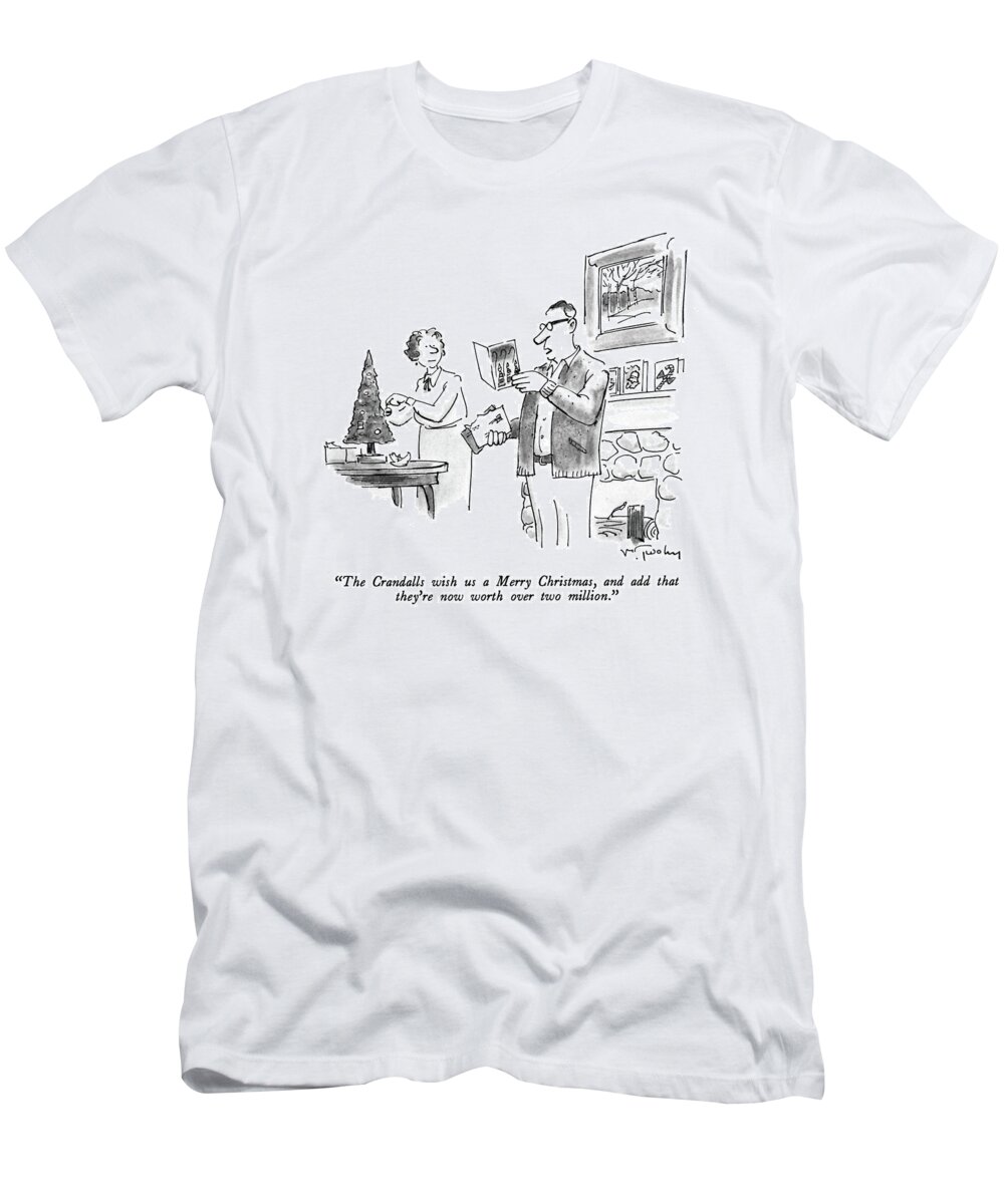

 Husband T-Shirt featuring the drawing The Crandalls Wish Us A Merry Christmas by Mike Twohy
