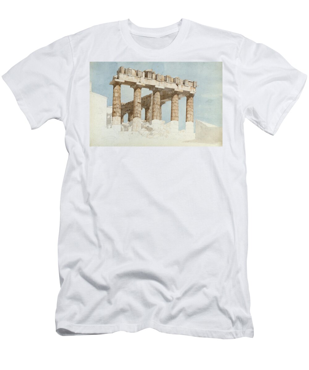 Acropolis T-Shirt featuring the photograph The East End And South Side Of The Parthenon, C.1813 Wc & Graphite On Paper by John Foster