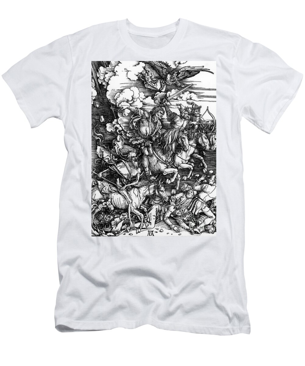 4 T-Shirt featuring the drawing The Four Horsemen of the Apocalypse by Albrecht Durer