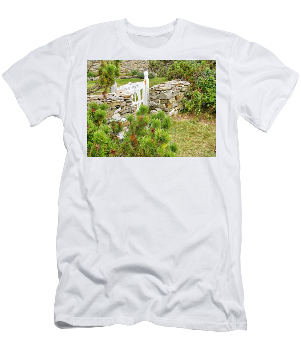 Gate T-Shirt featuring the photograph The Gate by the Sea by Jean Goodwin Brooks