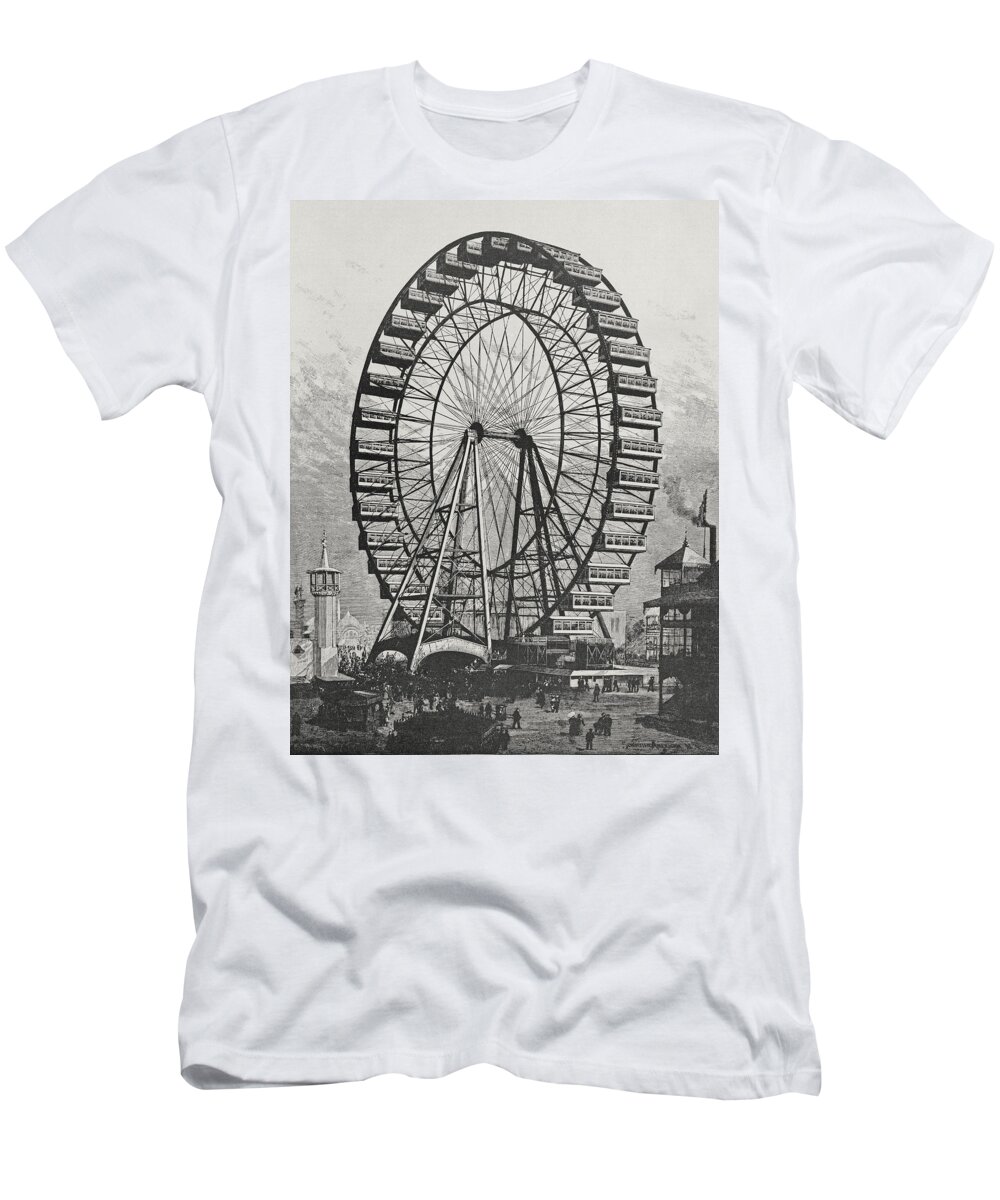 Ferris T-Shirt featuring the drawing The Great Ferris Wheel In The World Columbian Exposition, 1st July 1893 by American School