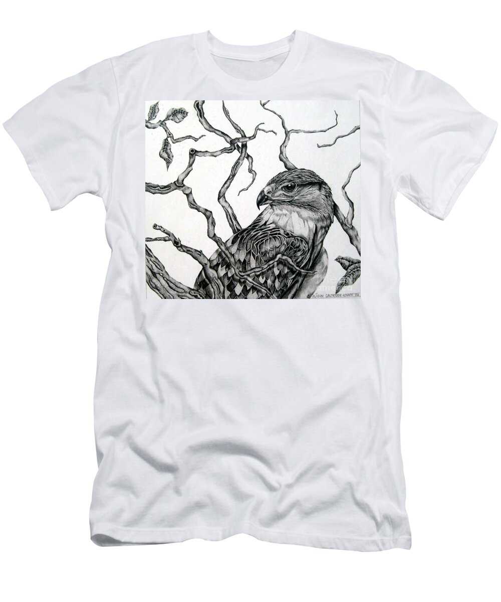 Hawk T-Shirt featuring the drawing The Hawk by Alison Caltrider