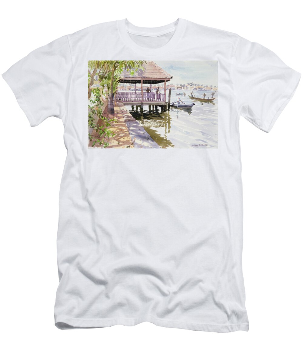Canoe; Vietnam T-Shirt featuring the painting The Jetty Cochin by Lucy Willis