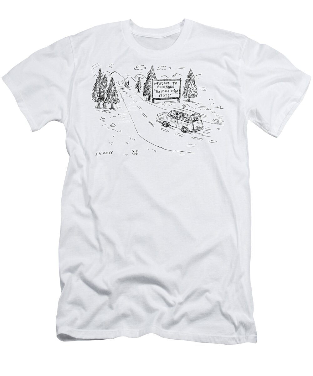 Cartoon T-Shirt featuring the drawing The Mile High State by David Sipress