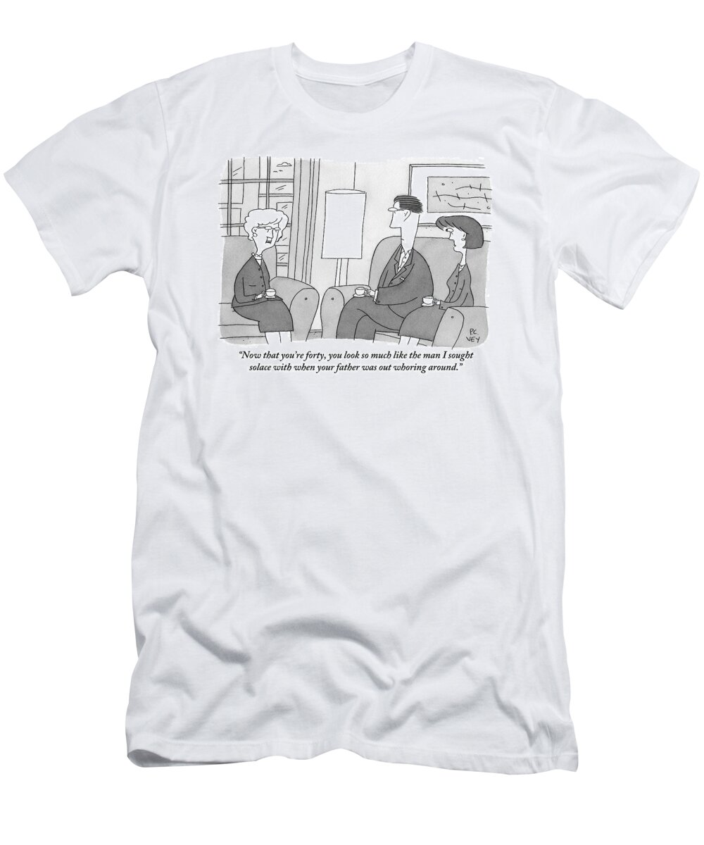 Boyfriends T-Shirt featuring the drawing The Mother, Who Is Now An Elderly Woman, Speaks by Peter C. Vey