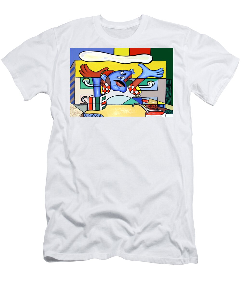  Pizza Chef T-Shirt featuring the painting The Pizza Guy by Anthony Falbo