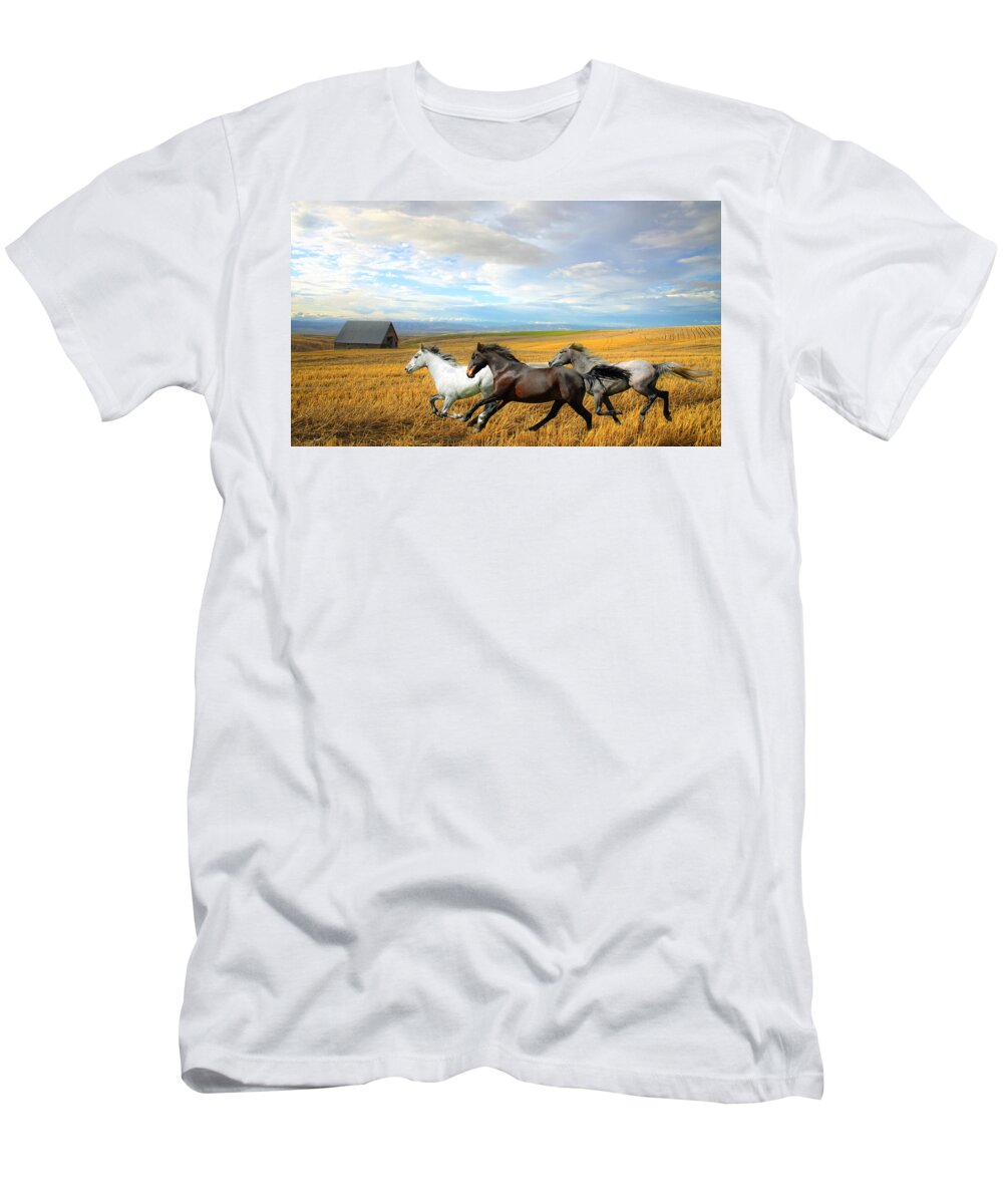White Horses T-Shirt featuring the photograph The Race by Steve McKinzie